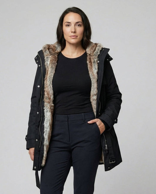 Parka Charlotte Larga Forrada con Capucha de Piel Sintética