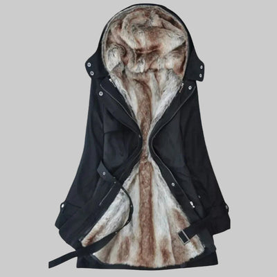Parka Charlotte Larga Forrada con Capucha de Piel Sintética