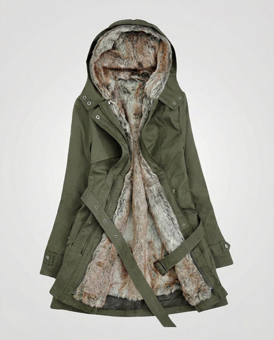 Parka Charlotte Larga Forrada con Capucha de Piel Sintética