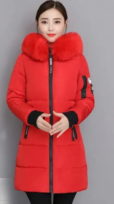 Parka Clara Larga con Capucha y Ribete de Pelo Sintético