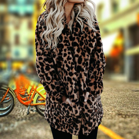 Abrigo Annika de Pelo Sintético con Estampado de Leopardo