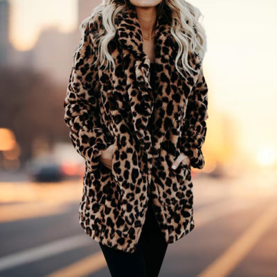 Abrigo Annika de Pelo Sintético con Estampado de Leopardo