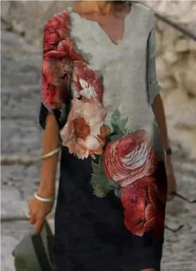 Vestido Recto Anja de Manga Larga con Estampado Abstracto