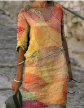 Vestido Recto Anja de Manga Larga con Estampado Abstracto