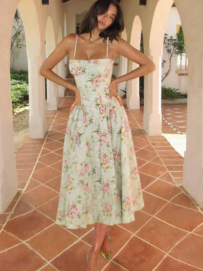 Hazel | Vestido Midi Floral de Tirantes para Boda