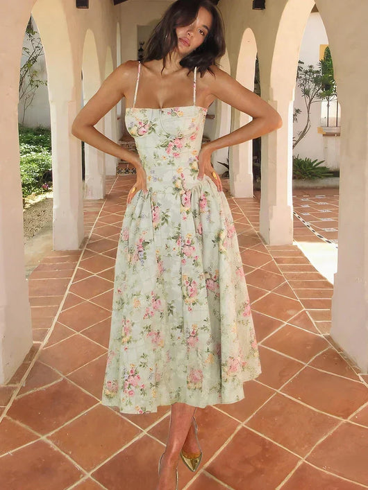 Hazel | Vestido Midi Floral de Tirantes para Boda