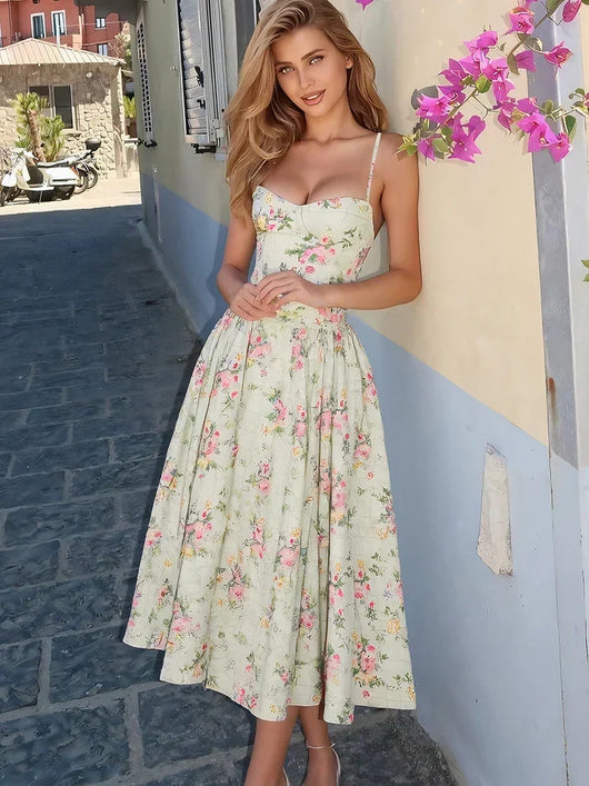 Hazel | Vestido Midi Floral de Tirantes para Boda