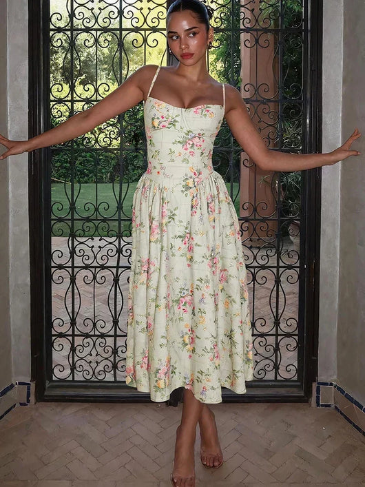 Hazel | Vestido Midi Floral de Tirantes para Boda