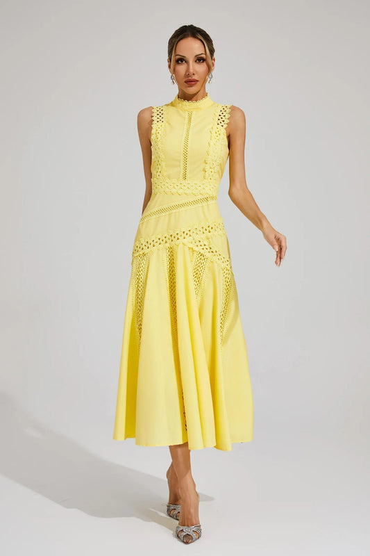 Caroline | Vestido Midi de Encaje sin Mangas para Boda