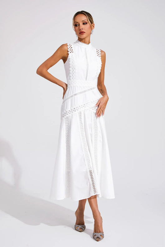 Caroline | Vestido Midi de Encaje sin Mangas para Boda